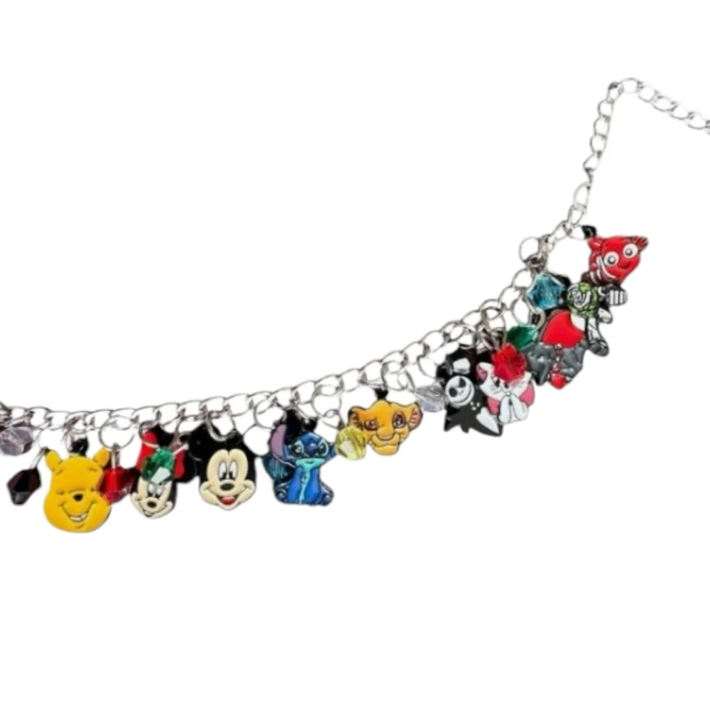 Sterling Silver Official Disney Characters Charm Bracelet with Beads & Pendants‎